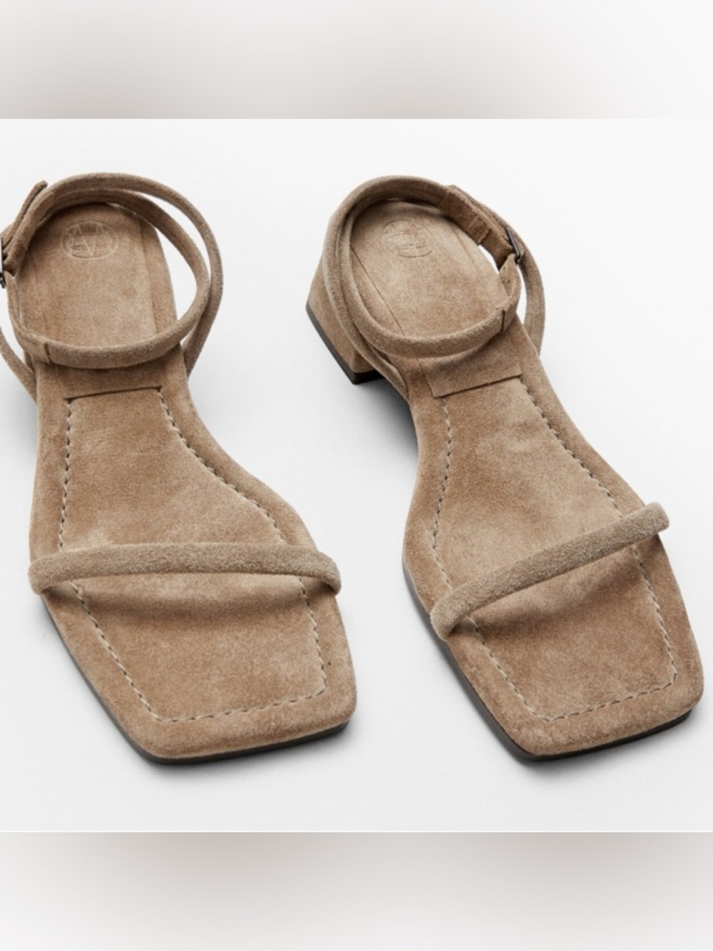 Massimo Dutti Suede Square-Toe Strappy Sandals in Taupe Size 39